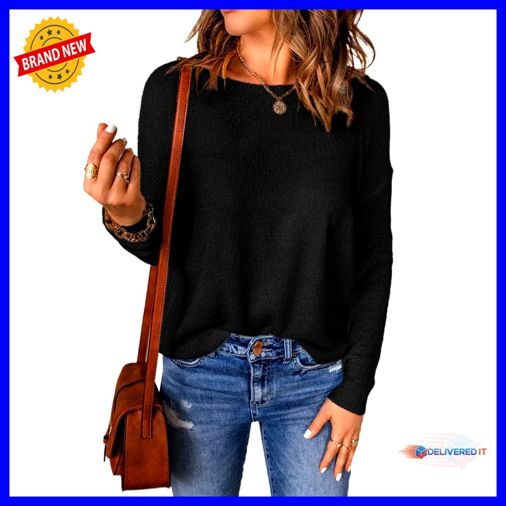 Lightweight Long Sleeve Crewneck Knit Top, Soft Stretchy Fabric, S-Xxl